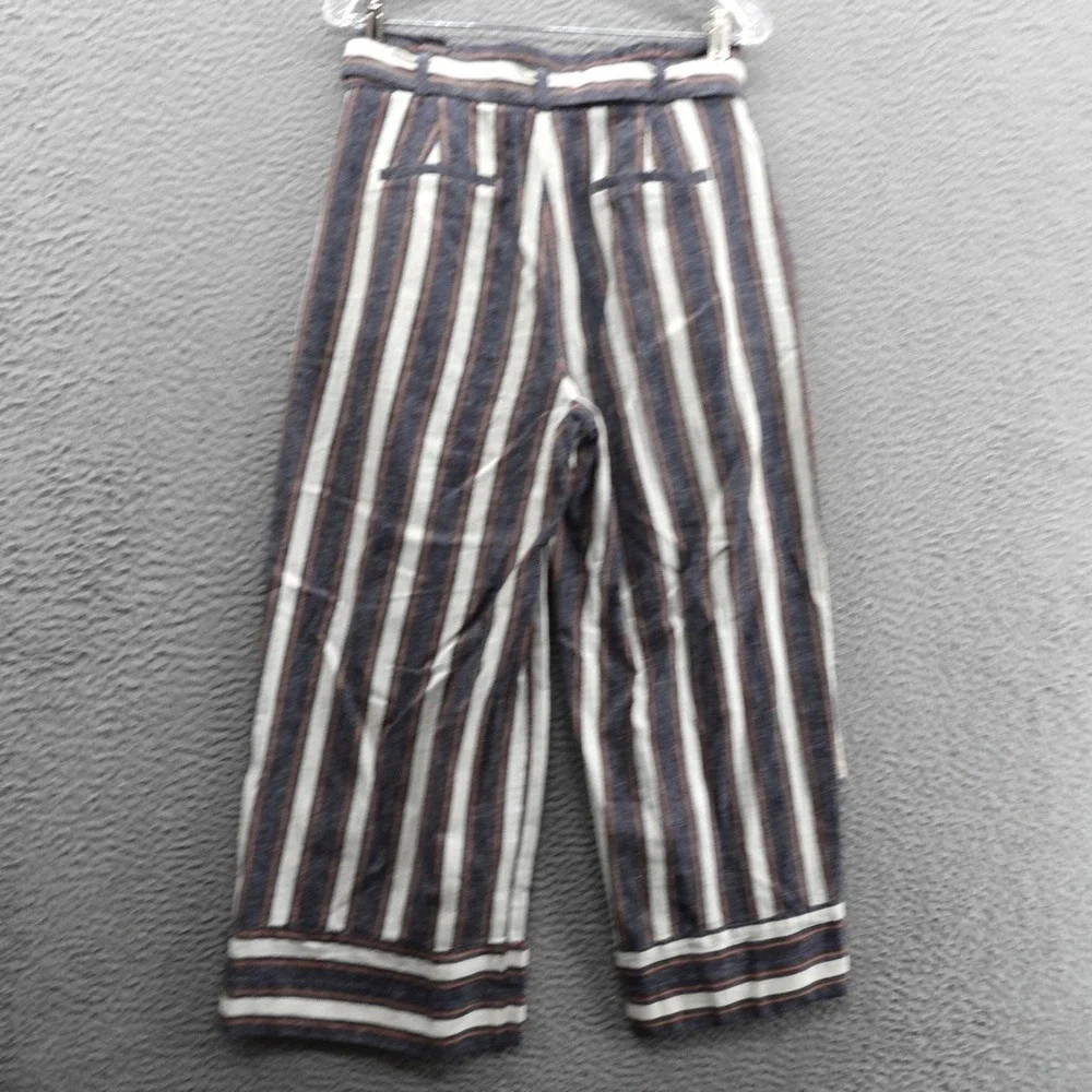 Banana Republic Blake Crop Pants Size 6‎ Linen Blend Striped Wide Leg Belted